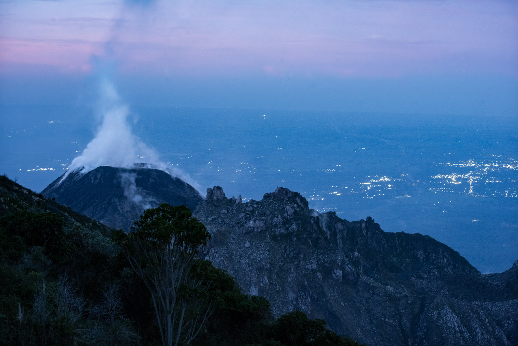 Camp setup on a volcanic ridge