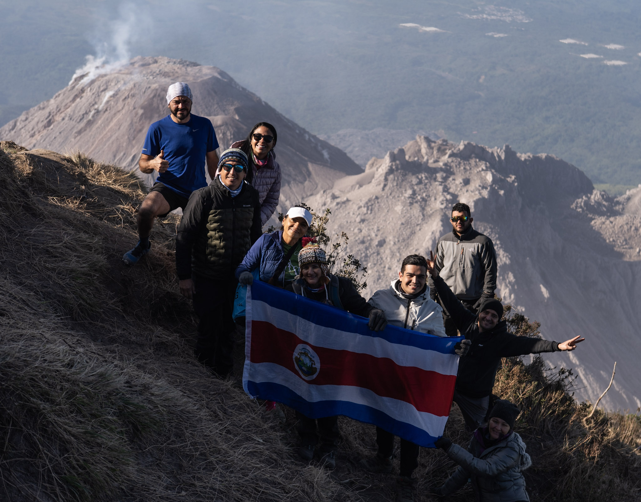 Our group visiting from Costa Rica, posing in front of Santiaguito.